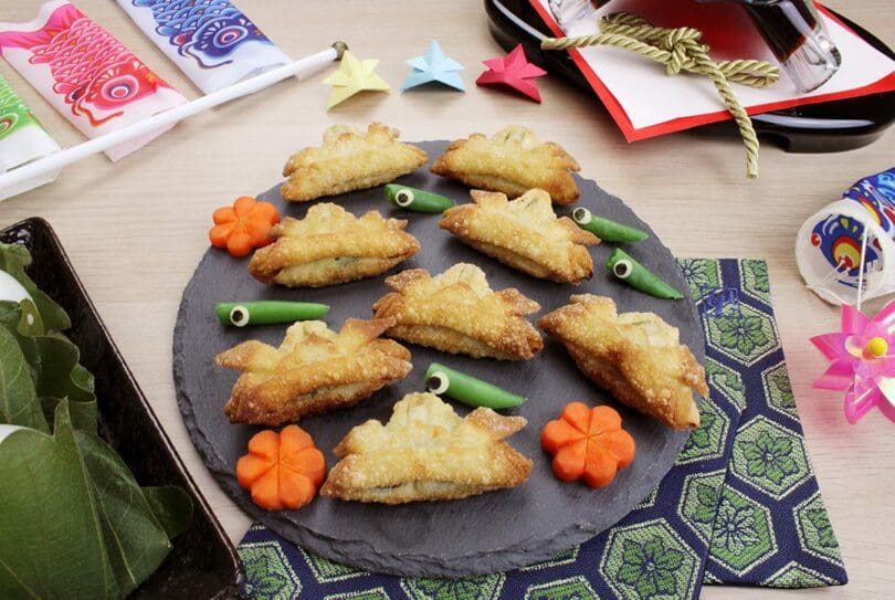 Fried Kabuto Gyoza made with Myojo Wonton Wrapper for Children's Day dish