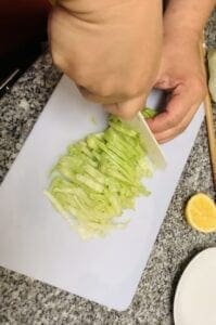 Hiyashi Chuka with Yuzu Lemon Sauce Step 3 - cut the lettuce