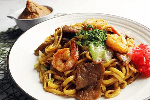 Premium Yakisoba Miso topping with shrimp and pork