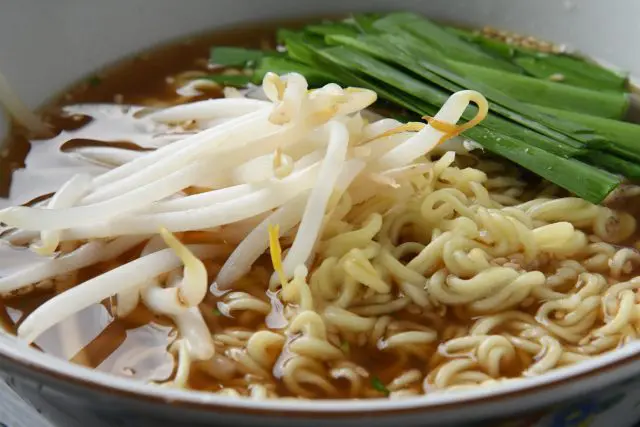 Bean sprouts served on top of ramen noodles