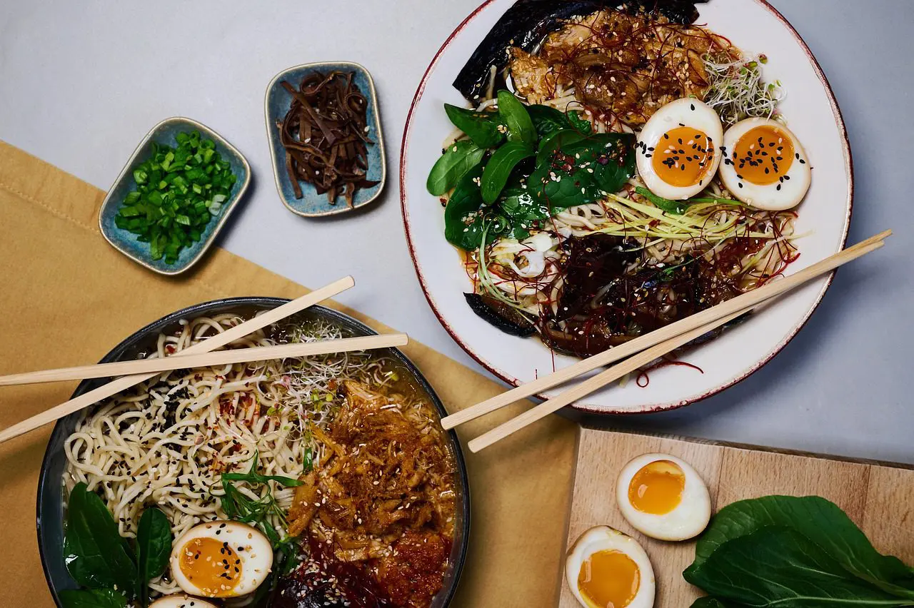 Ramen noodles placed on the table