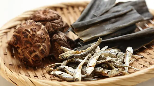 Kelp, shiitake mushrooms and dried sardines